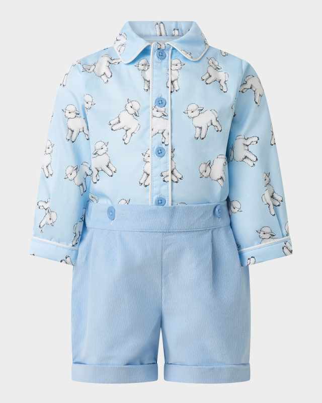 Boy's Lamb Shirt & Shorts Set, Size 6M-24